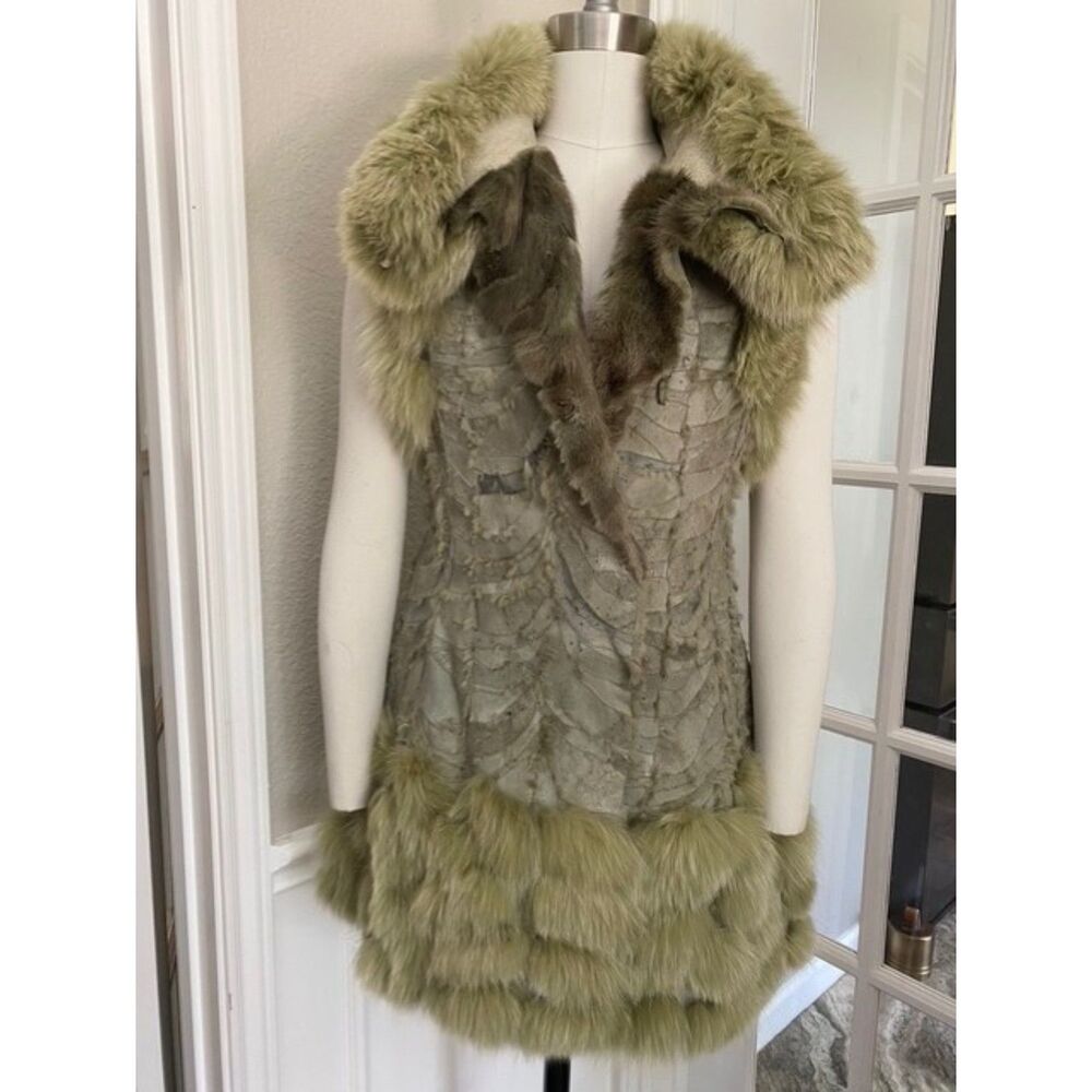 EUC Roberto Cavalli Green Mink Fur Suede Patchwork Gillet Vest S